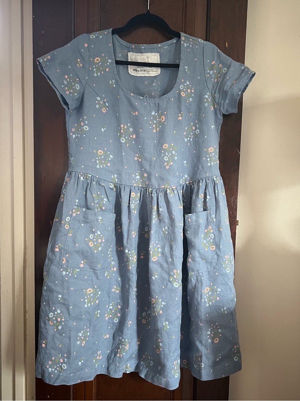 NotPerfectLinen Modified Midi EMILIE loose linen dress in Chambray Bloom, size M